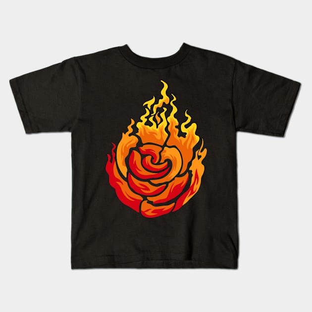 Flame Rose Fire Flower Kids T-Shirt by Dennisbani